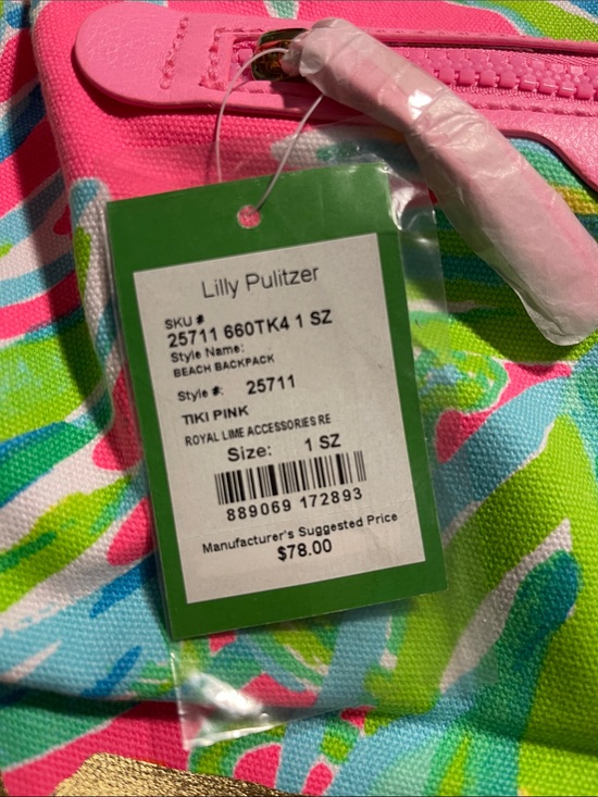 Lilly Pulitzer Pink, Green & Blue Tropical Drawstring Tote with Gold Base main image 7